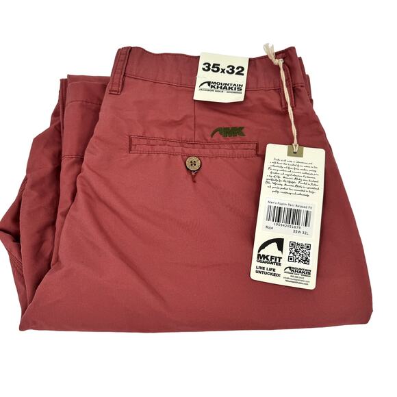 Mountain Khakis Pants Mens 35x32 ACTUAL Poplin Pant Relaxed Fit Rojo Red NEW - Picture 1 of 8
